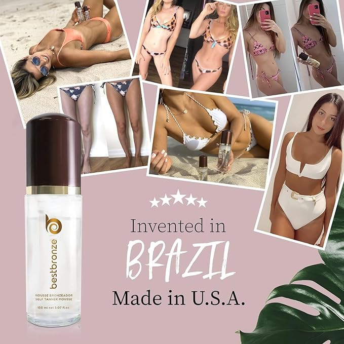 Best Bronze Self Tanner Mousse with Tanning Mitt, 1.7 Fl Oz - Clear Vegan Self Tanning Foam for Light, Medium, Dark Skin Tones - Easy-to-Use Body Bronzer for Oily, Sensitive, Dry Skin