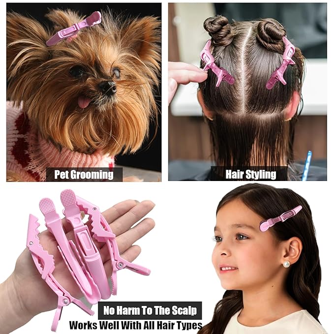 30 Pcs Alligator Hair Clip for Styling Sectioning - Salon Hair Clip for Thick Hair, Plastic Hair Styling Clip with Wide Teeth & Double-Hinged Design (Pink)