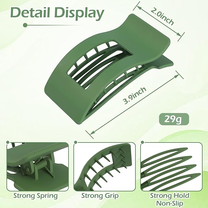 French Flat Hair Clips for Women 6pcs Hair Claw Clips for Thick or Thin Hair Matte Claw Clips for Girls Barrettes Non-Slip Strong Hold Hair Accessories for Women (Green)