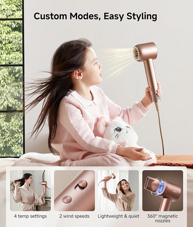 DREAME Hair Glory Combo High-Speed Hair Dryer, 110,000 RPM Motor, 300 Million Negative Ions, Fast-Dry in 2 Minutes, Lightweight & Quiet, Smart Temp Control, Ideal for Smooth, Shiny Hair