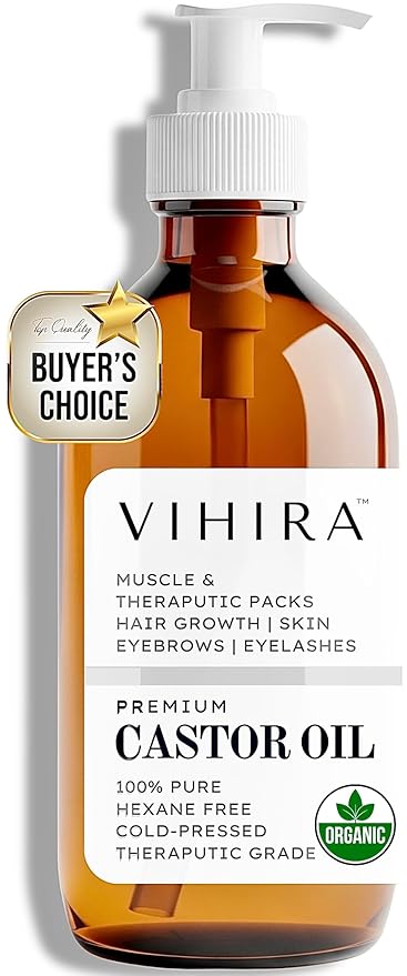 Organic Castor Oil (16oz | Premium Grade), Cold Pressed, 100% Pure, Extra Virgin, Hexane Free, for Hair Growth, Eyelash, Eyebrow, Skin, Belly Button, Muscle & Wellness.
