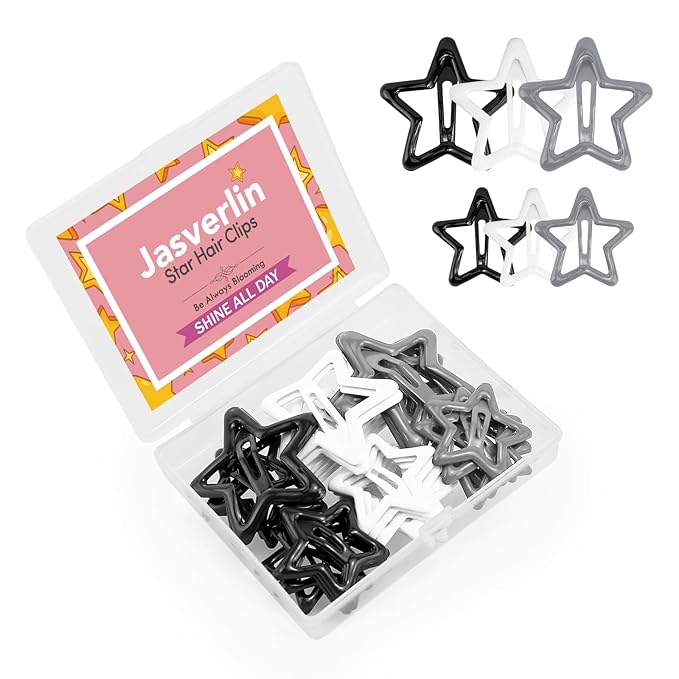 36 Pcs Black Star Snap Hair Clips, Y2k Cute Barrettes for Women Girls Thin Thick Hair, Goth Rave Accessories Non Slip Metal Styling Clip for Concert 3/4 cm Sizes