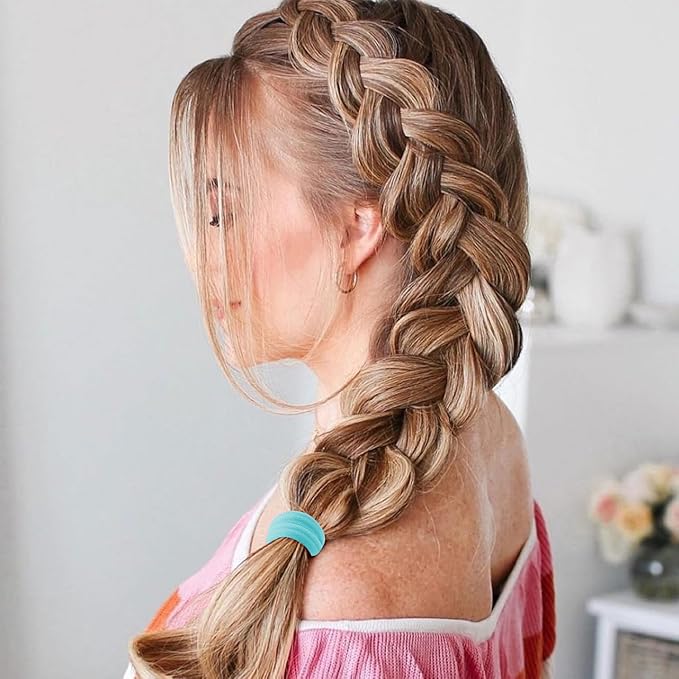 Bessrung 100 PCS Seamless Nylon Hair Ties, No Damage Elastics Hair Ties for Women Girls, Soft Stretchy Ponytail Holders for Thin Thick Hair, Snag-Free Hair Bands Christmas Gift(Gradient Blue)