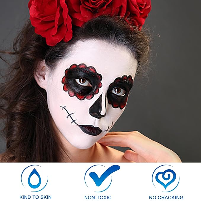 MEICOLY 7Pcs Halloween Makeup Kit - Black & White Face Paint, Oil Based Face & Body Paint for Adults & Kids - SFX Joker, Zombie, Vampire, Skull, Skeleton Makeup