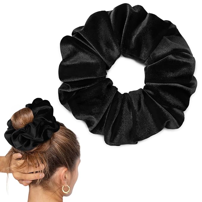 CEELGON Black Big Velvet Scrunchie 6.5 Inches Jumbo Scrunchies Hair Ties Oversized Ponytail Holder for Thick Curly Hair Extra Large Hair Accessories for Women (Black)