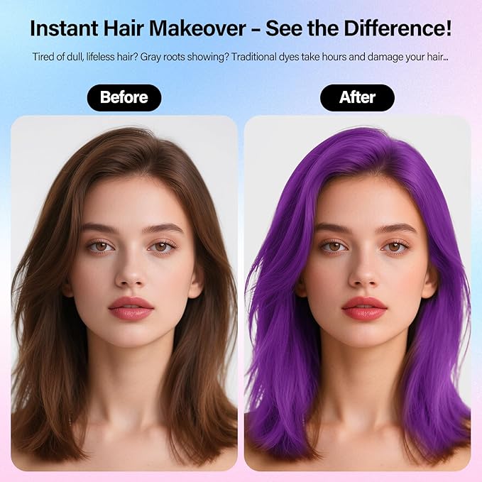 Temporary Hair Color Spray For Kids Women Men, Washable Hair Color Wax Dye For Cosplay Party DIY, Christmas Party, Halloween Crazy Hair Day (Purple, 4.06 oz)