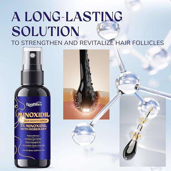 5% Minoxidil Hair Growth for Men and Women: 2-Pack Extra Strength Minoxidil Hair Loss Treatment Serum with Rosemary for Faster Stronger Thicker Hair Growth 4 FL OZ