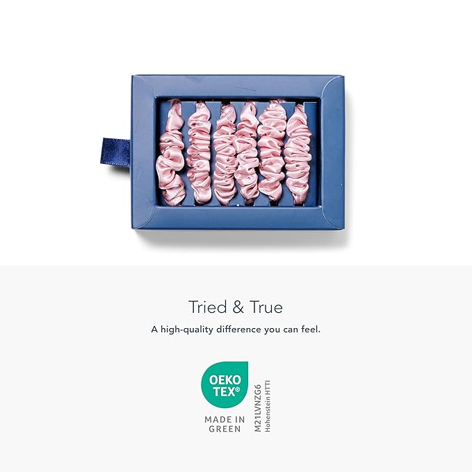 Fishers Finery 25 Momme Pure Mulberry Silk Skinny Scrunchies | Hair Tie Set for Thin Hair (Pink- 6 Pk)