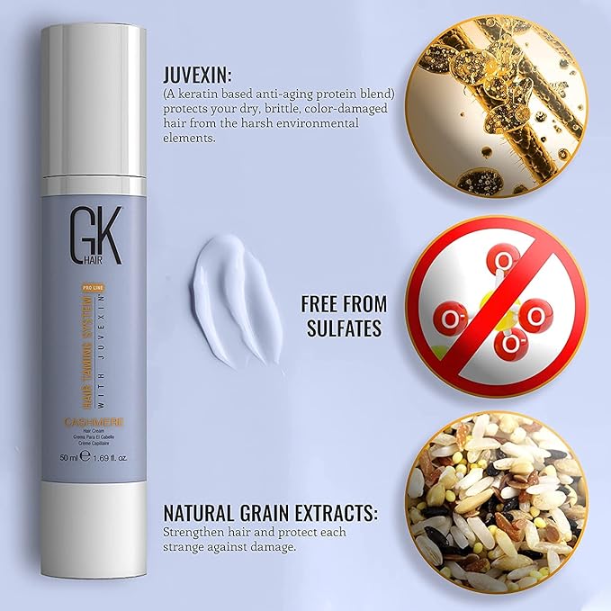 GK HAIR Global Keratin Moisturizing Shampoo and Conditioner Sets (10.1 Oz/300ml) with Leave In Cashmere Smoothing Styling Cream (1.69 Fl Oz/50ml) for Color Treated Dry Damaged Frizzy Hair