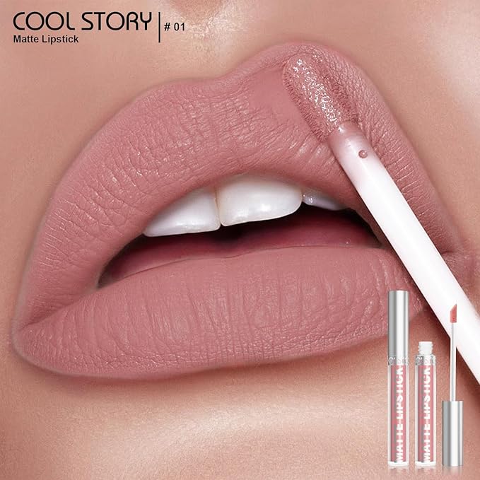 COOL STORY Matte Lip Stain Tint Highly Pigmented Color Long-Lasting Waterproof Nude Peach (01