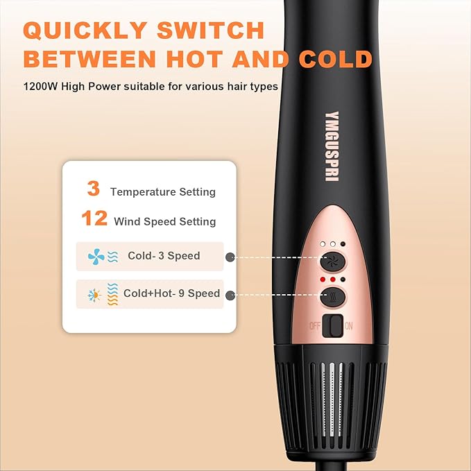 6 in 1 High-Speed Air Wrap Hair Styler,110,000 RPM Professional Hair Dryer Brush Set Fast Drying,No Heat Damage Multi-Styler,Blow Dryer Brush for Curling Straightening Volumizing Styling (Rose Gold)