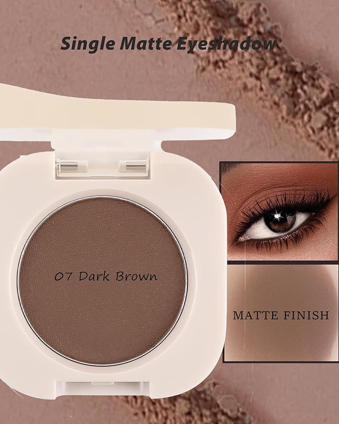 Single Matte Eyeshadow,Brown Eye Shadow Palette Brow Makeup,High Pigment Waterproof Pressed Monochrome Nude Eye Shadows Powder with Smooth Lightweight Blendable Formula for Daily Eye Look-07