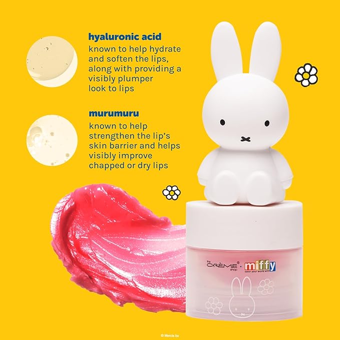 The Crème Shop Miffy Tinted Lip Balm with adorable Miffy cap, with Hyaluronic Acid and Murumuru to moisturize, soften and visibly improve chapped or dry lips - Rare Rose