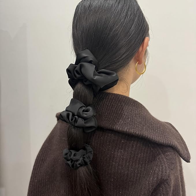 3 Pieces Satin Scrunchies Set for Hair No Crease Elastic Hair Ties for Women and Girls (Black)