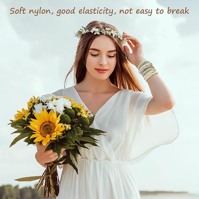 Boho Hair Ties with Beads, 25 PCS 5 Styles Cute Elastic Hair Bands for Thick or Thin Hair, No Damage Hair Tie Bracelets in Blue for Girls and Women