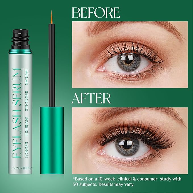 Eyelash Growth Serum: Enhances length, density & strength, conditions lashes. Vegan, cruelty-free, gentle for sensitive eyes. 3mL (2-month supply)