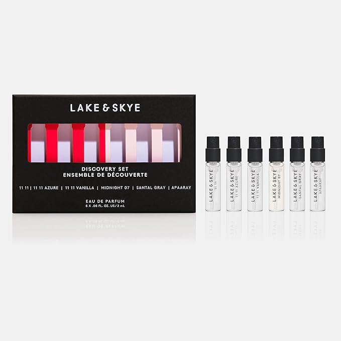 Lake & Skye 11 11 Eau de Parfum Discovery Set, 6 Spray Perfume Trial Set, Travel-sized Pack, Unisex, 6 Scents, Fragrance Sampler Gift Set, Long Lasting Fragrance, Sample