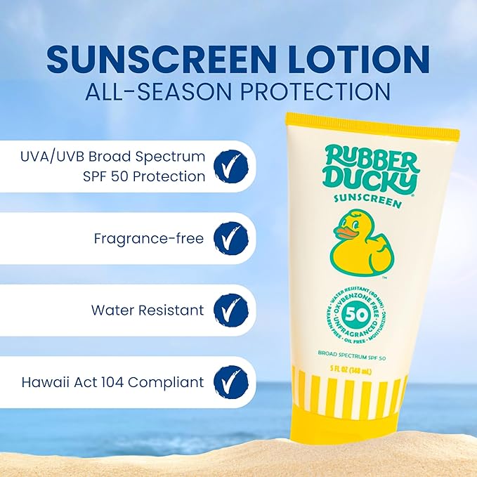 Rubber Ducky | Vitamin E Sunscreen with SPF 50, Water-Resistant Sunscreen for Face and Body | Broad Spectrum Lotion, Oil-Free Moisturizing, Alternative for Moisturizing Sunblock (1 pc., 5oz)