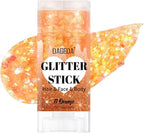 DAGEDA Orange Body Glitter Stick,Sparkly Face Glitter Makeup,Holographic Hair Glitters Mermaid Makeup Rave Outfits for Women, Shimmer Face Paint Stick Singer Concert Accessories