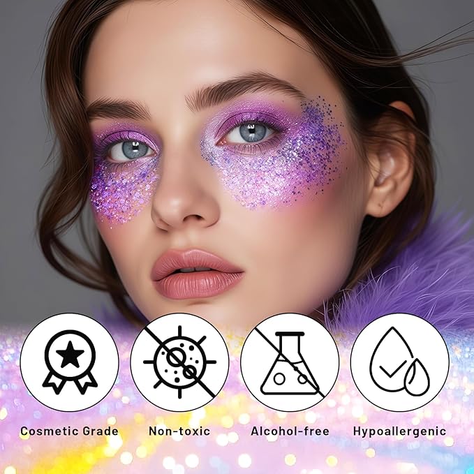 DAGEDA Dark Purple Body Glitter Stick,Sparkly Face Glitter Makeup,Holographic Hair Glitters Mermaid Makeup Rave Outfits for Women, Shimmer Face Paint Stick Singer Concert Accessories