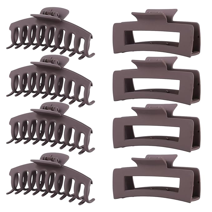 Brown Hair Clips for Women - 8 Pack 4.3 Inch Large Matte Banana Claw Clips for Women Thin Thick Curly Hair, Big Strong Hold jaw