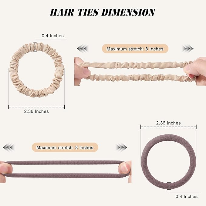 12Pcs Silk Scrunchies Hair Ties Set, No Damage Cotton Seamless Hair Bands for Women & Girls, 2.36 Inches Large Nylon Ponytail Holders