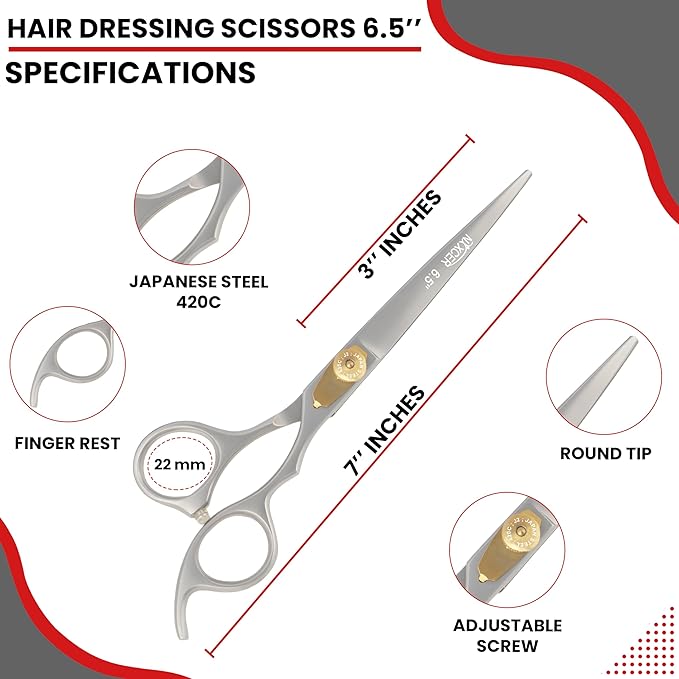 Hair Cutting Scissors -Sharp Razor Edge Blade Hair Shears Series - 6.5" With Fine Adjustment – Stainless Steel Hair Scissors Professional For Men, Women & Babies (Sand)