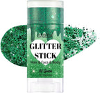 DAGEDA Green Body Glitter Stick,St Patricks Day Accessories,Sparkly Green Face Glitter Makeup,Holographic Hair Glitters St Patricks Day Costumes for Women, Shimmer Face Paint Stick for Carnival Party