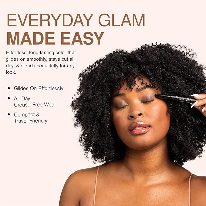 Palladio Waterproof Eyeshadow Stick with Blending Sponge, Long Lasting & Effortless Application, Smudge Free & Crease Proof Formula, Matte & Shimmer Shades, Buildable Eye Shadow (Taupe Shimmer)