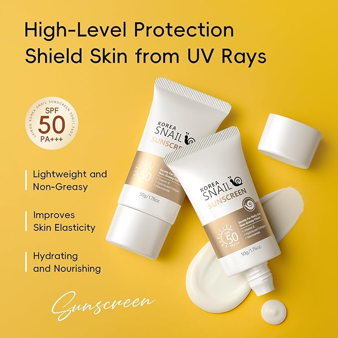 Face Sunscreen SPF 50 with Snail Mucin – Hydrating Daily Lightweight Body Sunscreen, Non-Greasy & Non-White Cast, Sensitive Skin-Friendly 50g