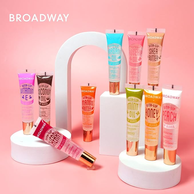 Ruby Kisses Broadway Vita-Lip Clear Lip Gloss (Peach 6 Pack), Ultra-Hydrating & Soothing Formula with Vitamin Oils, High-Shine Non-Sticky Finish, Healing Glossy Lip Balm Locks in Moisture