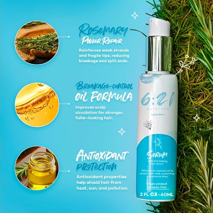 621 by Kika Nieto Rosemary Hair Growth Oil Serum for Thinning and Damage Hair, Frizz and Split End Repair Treatment for All Hair Types, 2oz