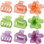 3 Styles Medium Hair Clips for Women 9 Pcs Small Claw Clips for Thin Hair Flower Hair Clips for Thick Hair Square Hair Claw Clips for Girls Hawaiian Plumeria Hair Accessories for Women (Purple)