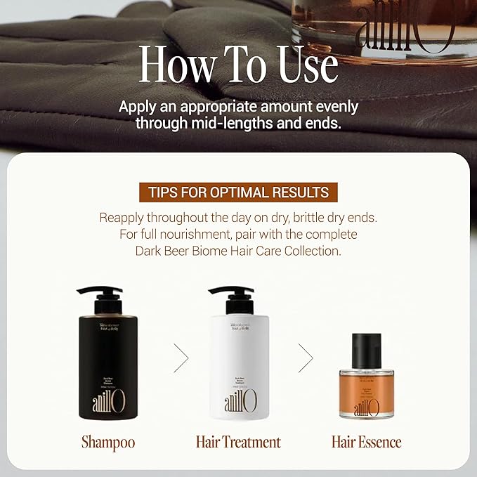 ANILLO Dark Beer Biome Hair Essence - Strengthening & Nourishing Damage Repair Hair Oil Serum with Biotin, Olive Oil, Beer Yeast &10-type Protein Complex - Vegan, Paraben & Silicone Free 1.69 fl oz