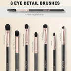 Silkpuff Makeup Brushes Set 15 Pcs Professional, Travel Makeup Brushes With Brush Case, Pearlescent Wood Handle, Premium Cruelty-Free Synthetic Fiber Hair, Foundation Concealer Eye Shadow Blush（Black）