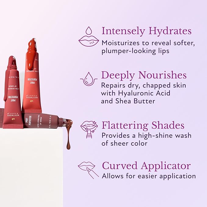 Westmore Beauty Pout Perfector Lip Gloss – Intensely Hydrating Sheer-Tinted Balm with Hyaluronic Acid & Vitamin E – Plumps & Nourishes Dry, Cracked Lips for a High Shine Finish – Rich Toffee, .33 oz