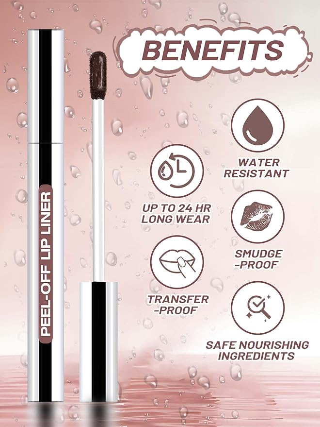 Lip Stain Peel Off Lip Liner Stain with Tweezer, Long Lasting Matte Lip Tint Tattoo, Highly Pigmented Color Lip Makeup, Waterproof Lipstick, Transfer-proof Lipstain for Women, Neutral Mauve