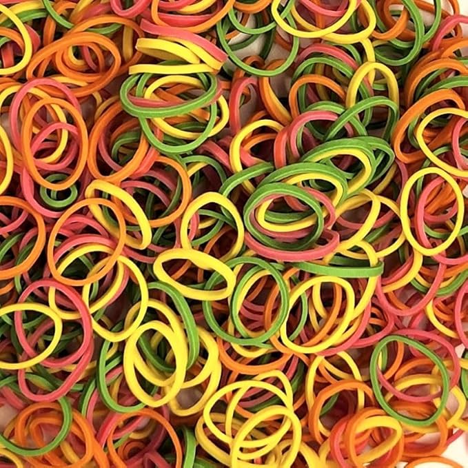 Amelia | 500, 1/2in, Brights Neon Mix, Elastic Rubber Band Pony Tail Holders | Made in USA | Hair Ties for Ponytails, Braids, Twists, Dreadlocks | Styling Accessories for Women, Men and Girls