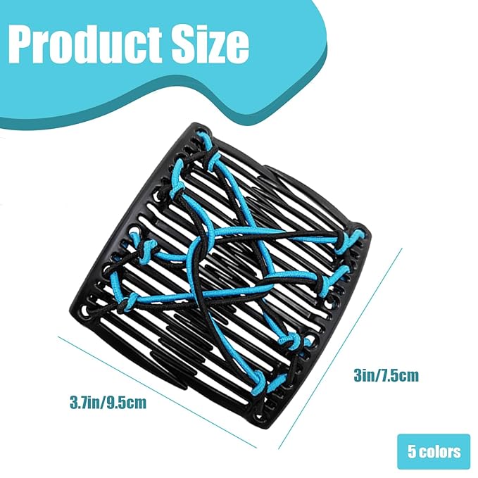 5 Pieces Magic Hair Comb Stretchy Double Comb Elastic Adjustable Hair Clips for Women Girls Vintage Hairstyle Multipurpose Hair Accessories (Black, Brown, Purple, Pink, Blue)