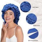AWAYTR Long Satin Bonnet for Braids - Elastic Silk Hair Bonnets for Sleeping Night Cap Stretchy Tie Band for Women（Royal Blue）