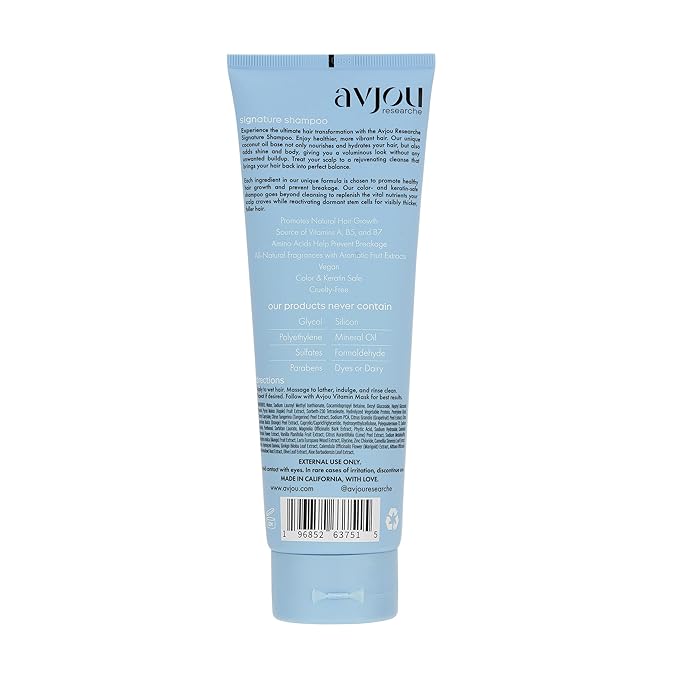 Avjou Researche™ Signature Shampoo – Supports the Look of Healthy, Fuller Hair – Vegan, Color & Keratin Safe, Cruelty-Free, Hydrates & Nourishes with Coconut Oil – Designed for All Hair Types, 8 oz