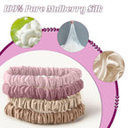 4Pcs 100% Mulberry Silk Scrunchies Hair Care, 22 Momme Mulberry Silk Skinny Hair Ties Elastic, Hair Ties Scrunchies Set Women Curly Thin Hair (Beige,Blonde,Pink,Plum Purple)