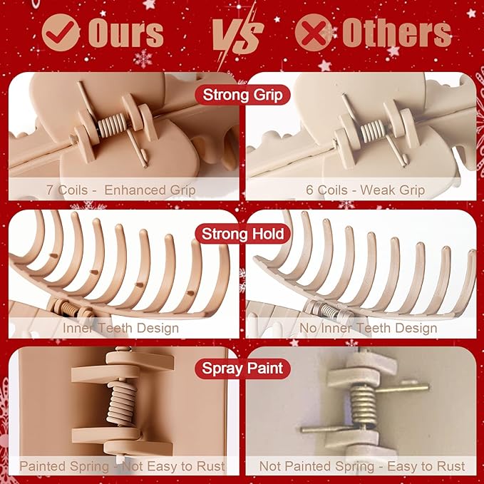 TOCESS 8 Pack Neutral Big Hair Claw Clips for Women Large Claw Clip for Thin Thick Curly Hair 90's Strong Hold 4.33 Inch Nonslip Matte Hair Clips