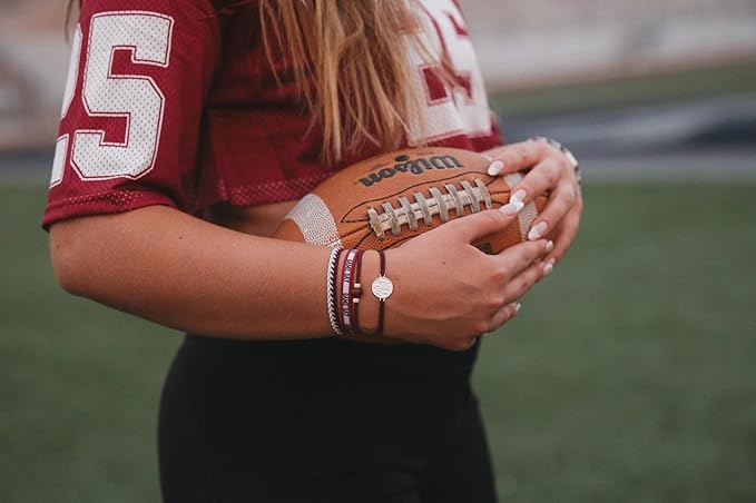 K'lani Game Day Hair Tie Bracelets – 5-Pack Stretchy No-Crease Hair Ties & Stylish Bracelets – Team Color Accessory for Hair or Wrist - Maroon & Gray, Large