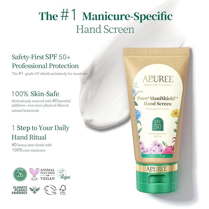 APUREE U V Nail Lamp Hand Screen: Hand Sunscreen SPF 50+/PA++++| UV Lights Protection Cream| Fragrance-Free & Hypoallergic Formula| For Nail Salon Home Use| Vegan & Cruelty Free| Deep Hydrate Moisture