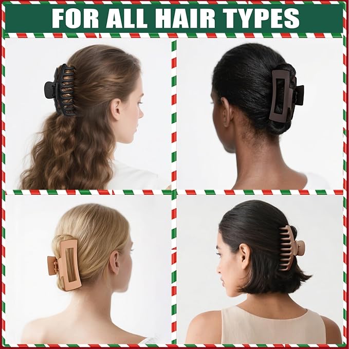TOCESS 8 Pack Neutral Big Hair Claw Clips for Women Large Claw Clip for Thin Thick Curly Hair 90's Strong Hold 4.33 Inch Nonslip Matte Hair Clips