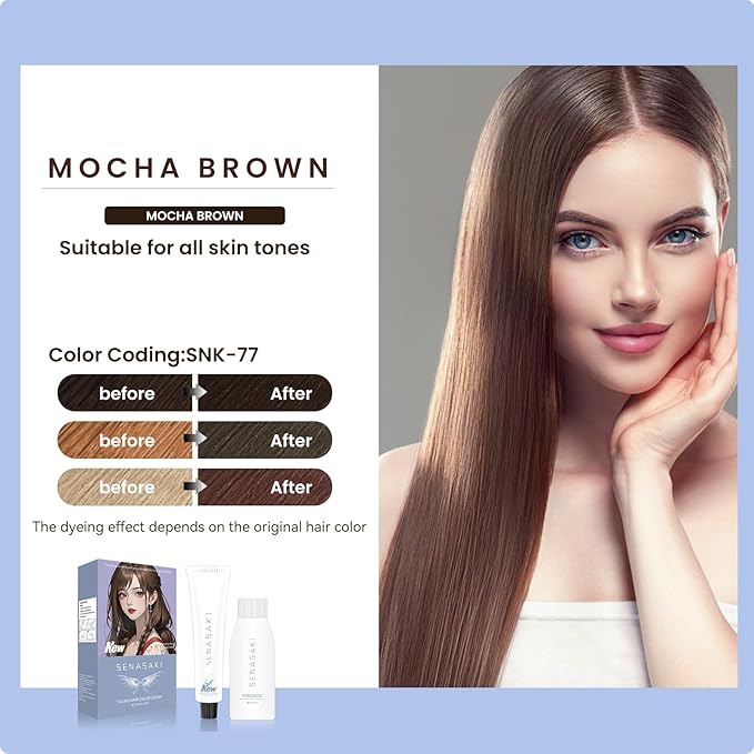 Brown Permanent Hair Color - Full Gray Coverage, Enriched with Botanical Extracts, Includes Hair Coloring Tools - For Men & Women