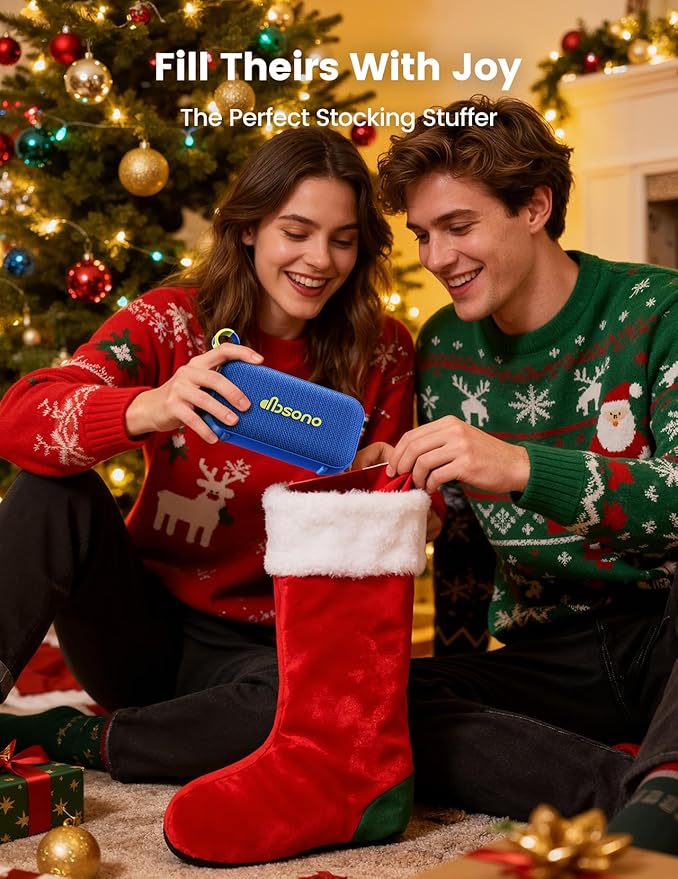 Bluetooth Speaker White Elephant Gifts: Christmas Stocking Stuffers for Men Adults Teens, 30H Playtime, Portable Wireless Speakers, Powerful Bass, Lightshow, Birthday Beach Vacation Essentials, Blue