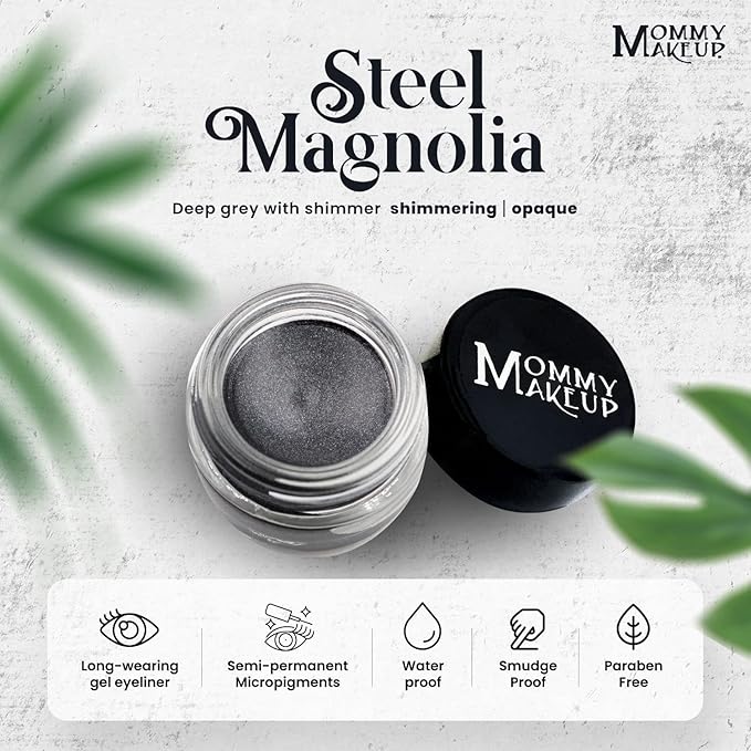 Mommy Makeup Waterproof Stay Put Gel Eyeliner Pot with Micropigments - Smudge-Proof, Long Lasting, Highly Pigmented Cream Eye Liner, 0.14 oz (Steel Magnolia)