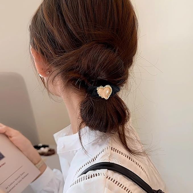 Silk Scrunchies Hair Ties 3Packs – Super Soft Thin Hair Scrunchies, Gentle on Hair, Heart Decorated Hair Accessories for Women